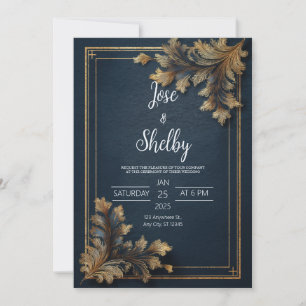 Luxus Gold Wirbel Navy Blau Verzierte Hochzeit Einladung