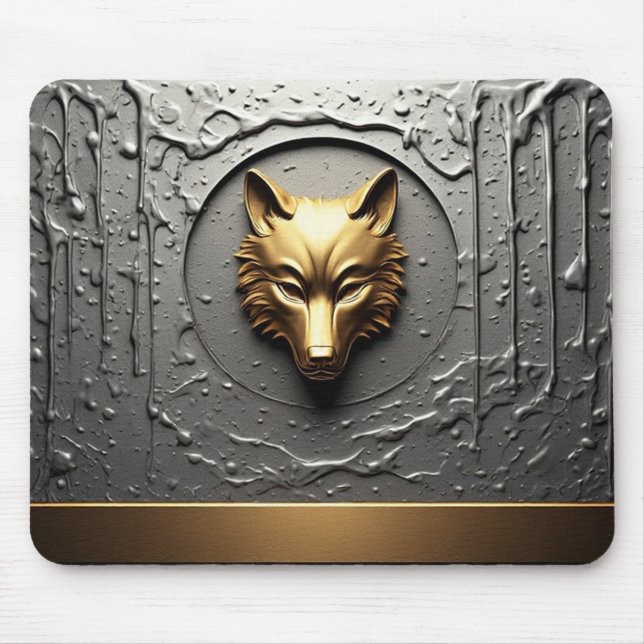 Luxus-Gold-Wolf-Emblem im Metallstil 🐺 Mousepad (Vorne)