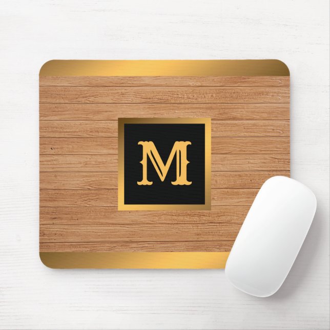 Luxus Gold Wood Modern Mit Monogramm Mousepad (Mit Mouse)