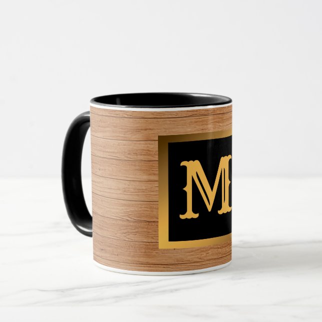 Luxus Gold Wood Modern Mit Monogramm Tasse (Vorderseite Links)