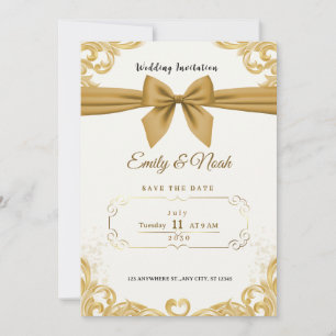 Luxus-Goldband & -Schleife Elegante Hochzeitseinla Einladung