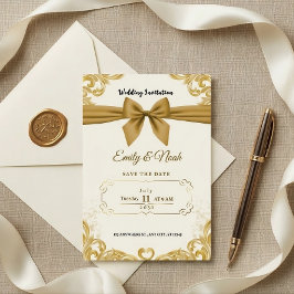 Luxus-Goldband & -Schleife Elegante Hochzeitseinla Einladung