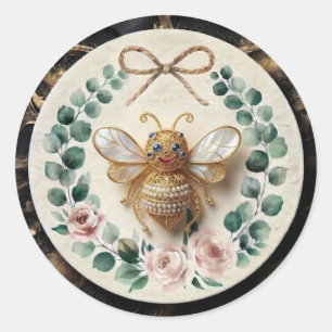 Luxus-Goldbiene-Blumenkranz-Rund-Aufkleber Runder Aufkleber