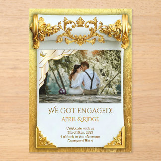 Luxus-Golde Verlobung I mit Foto Elegant Custom Acryleinladungen