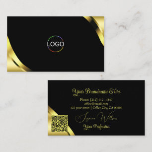 Luxus-Goldecken auf Schwarz mit Logo und QR-Code Visitenkarte