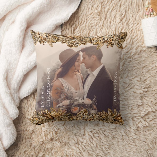 Luxus Golden Blume Elegante Elegante Eleganz Klass Kissen (Decke)