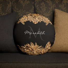 Luxus Golden Blume Elegante Elegante Eleganz Klass Rundes Kissen