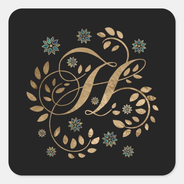 Luxus Golden Calligraphy Monogram mit Buchstabe H Quadratischer Aufkleber (Vorderseite)