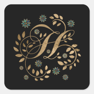 Luxus Golden Calligraphy Monogram mit Buchstabe H Quadratischer Aufkleber