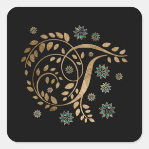 Luxus Golden Calligraphy Monogram mit Buchstabe T Quadratischer Aufkleber