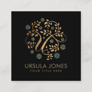 Luxus Golden Calligraphy Monogram mit Buchstabe U Quadratische Visitenkarte