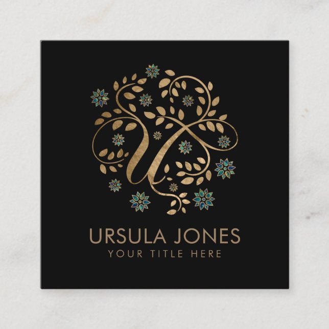 Luxus Golden Calligraphy Monogram mit Buchstabe U Quadratische Visitenkarte (Vorderseite)