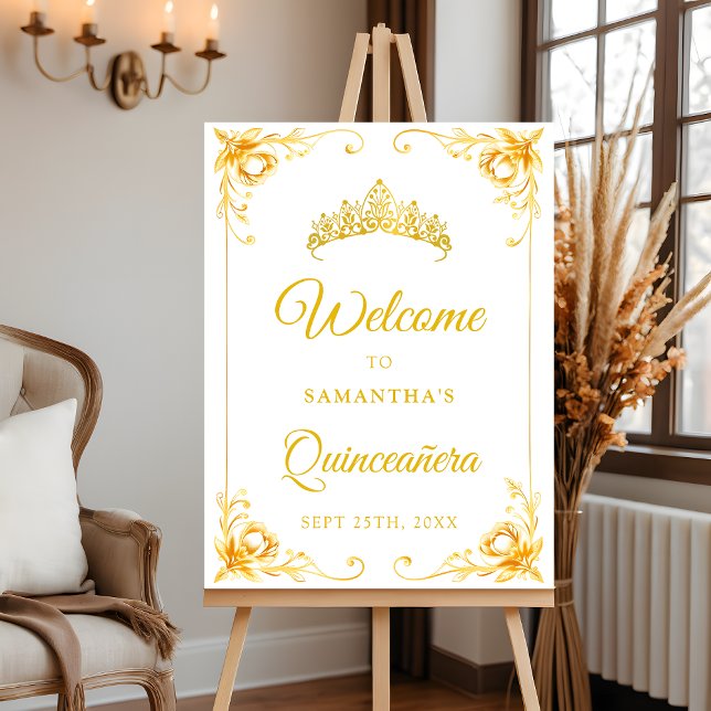 Luxus Golden Crown Quinceñera Begrüßungszeichen Poster (Von Creator hochgeladen)