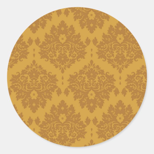 Luxus Golden Damask Runder Aufkleber (Vorderseite)