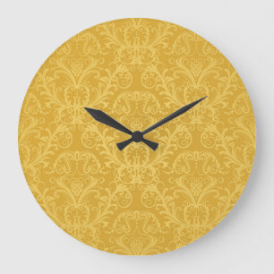 Luxus Golden Floral: Nahtloses Tapete Große Wanduhr