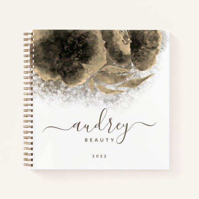 Luxus Golden Floral Signature Mit Monogramm Notizbuch (Vorderseite)