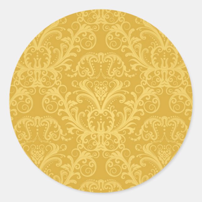 Luxus Golden Floral Wallpaper Runder Aufkleber (Vorderseite)