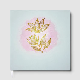 Luxus Golden Flower Pink Aquarell  Gästebuch