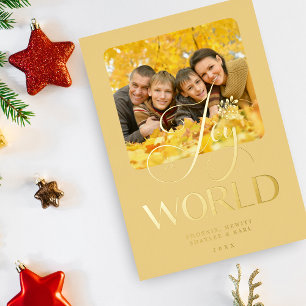 Luxus Golden Joy to the World Zitat Foto Familie Folieneinladung