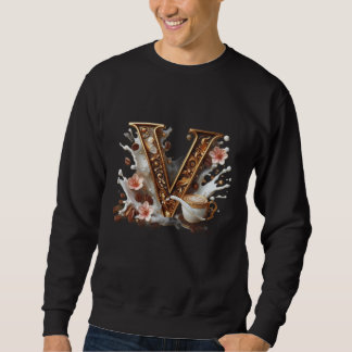 Luxus-Golden-Letter-V-Sweatshirt - Kaffee-Splash Sweatshirt