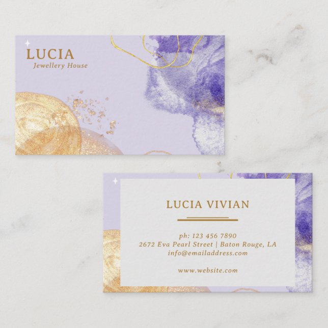 Luxus Golden Lila Universe Business Card Visitenkarte (Vorne/Hinten)