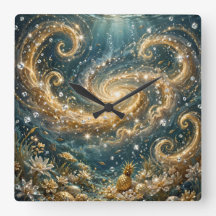 Luxus-Golden-Ocean-Wirbel-Wanduhr - Goldene Galaxi