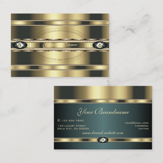 Luxus Golden und Dunkel Aquamarin mit Imitate Rhin Visitenkarte (Vorne/Hinten)