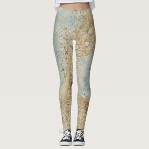 Luxus, Goldene Pixel-Linien-Muster Softblau Leggings