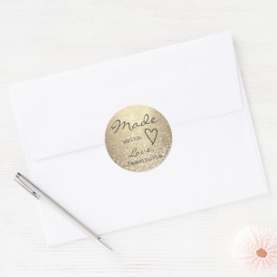 Luxus Goldener Glitzer Made with Liebe Herz Niedli Runder Aufkleber