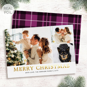 Luxus Goldfolie Weihnachten Familienfoto Rosa Karo Folien Feiertagskarte