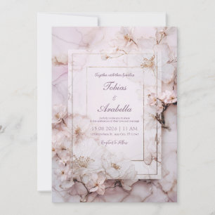 Luxus-Goldrahmen Ätherischer Rosa-Marmor-Hochzeit Einladung