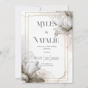 Luxus Goldrahmen Grau Floral Ätherisch Hochzeit Einladung