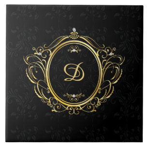 Luxus-Goldrahmen-Monogramm schwarzer Damast-Rücken Fliese