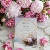 Luxus Goldrahmen Strand Blumen Pastell Sonne Hochz
