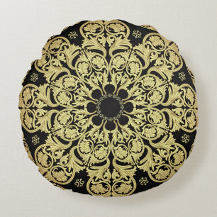 Luxus-Goldwirbel-Blumenhintergrund Rundes Kissen