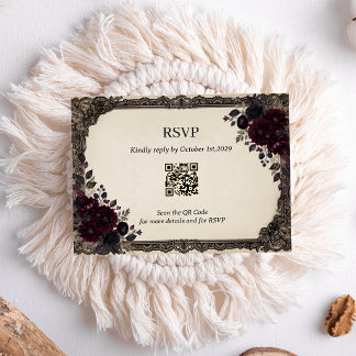 Luxus-Gotik-Rosen-Spitze-Victorian-Hochzeits-QR-Co RSVP Karte