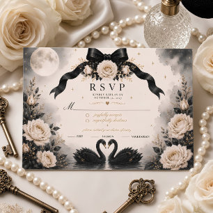 Luxus-Gotische-Hochzeit mit schwarzer Schleife RSVP Karte