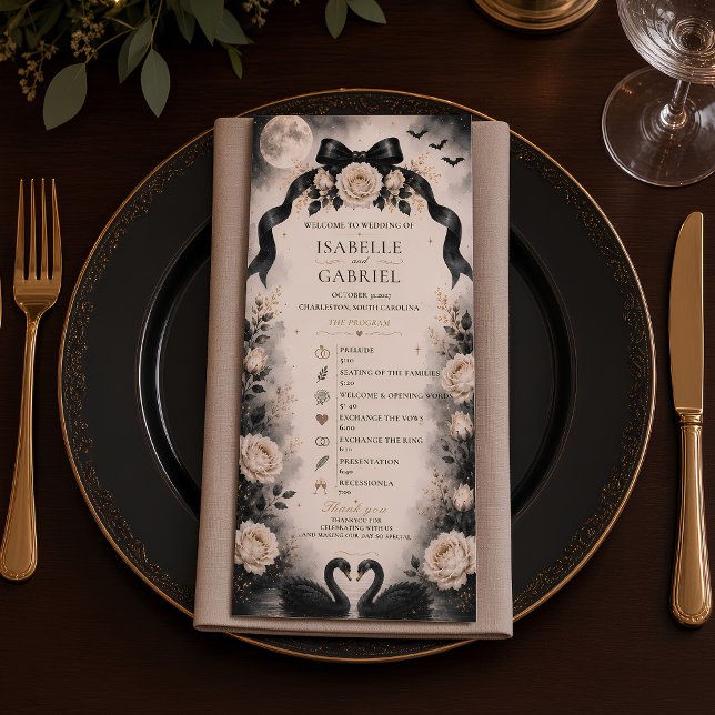 Luxus-Gotisches-Hochzeitsprogramm mit schwarzer Sc Menükarte (Von Creator hochgeladen)