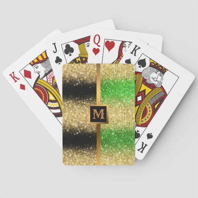 Luxus Green Gold Glitzer Spielkarten (Rückseite)