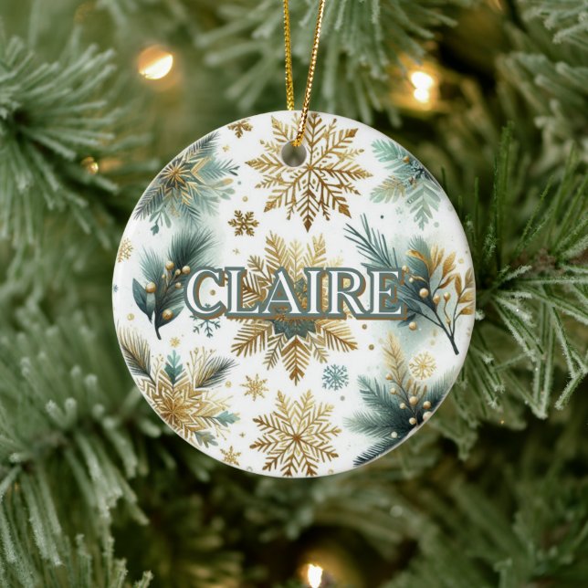 Luxus Green Gold Snowflake Holiday Elegante Keramik Ornament (Baum)