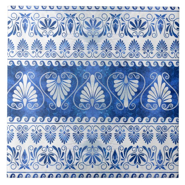 Luxus griechisches Ornament Blauer Edelstein und P Fliese (Vorderseite)