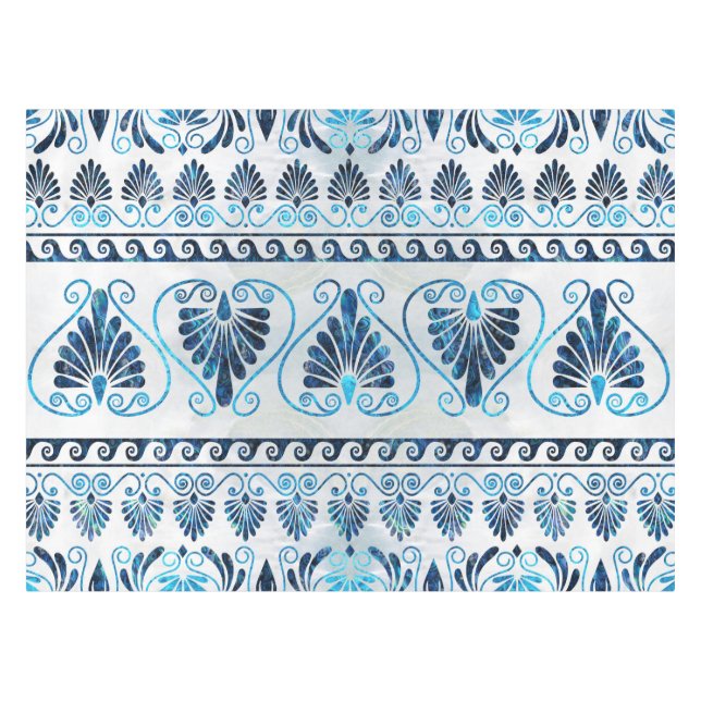 Luxus griechisches Ornament Blauer Edelstein und P Tischdecke (Vorderseite (Horizontal))