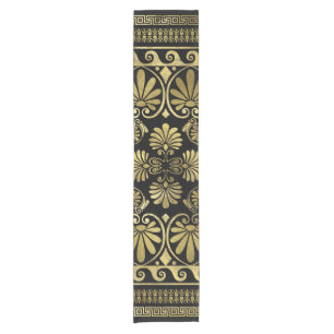 Luxus griechisches Ornament Schwarz und Gold Kurzer Tischläufer