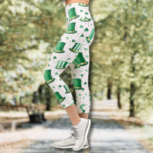 Luxus Grün Gold Hüte und Kleeblätter Weiß Capri Leggings