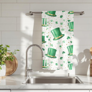 Luxus Grün Gold Hüte und Shamrocks Weiß Geschirrtuch