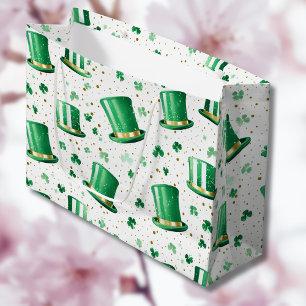 Luxus Grün Gold Hüte und Shamrocks Weiß Große Geschenktüte