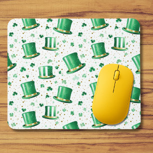 Luxus Grün Gold Hüte und Shamrocks Weiß Mousepad