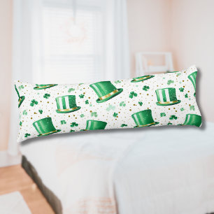 Luxus Grün Gold Hüte und Shamrocks Weiß Seitenschläferkissen