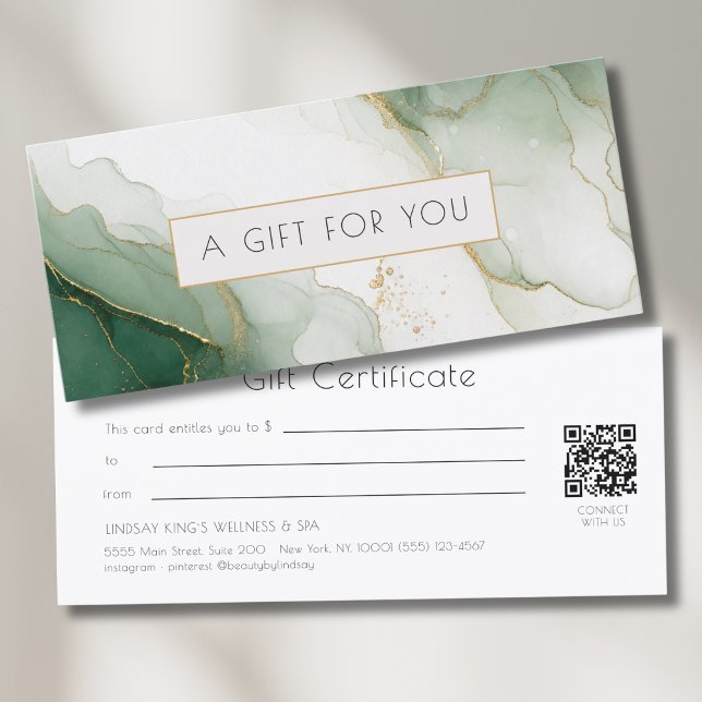 Luxus-Grün-Gold-Marmor-QR-Code-Geschenkgutschein (Luxury Green Gold Marble QR Code Gift Certificate)