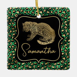 Luxus Grün Leopardendruck Gold Tier Monogramm Keramikornament